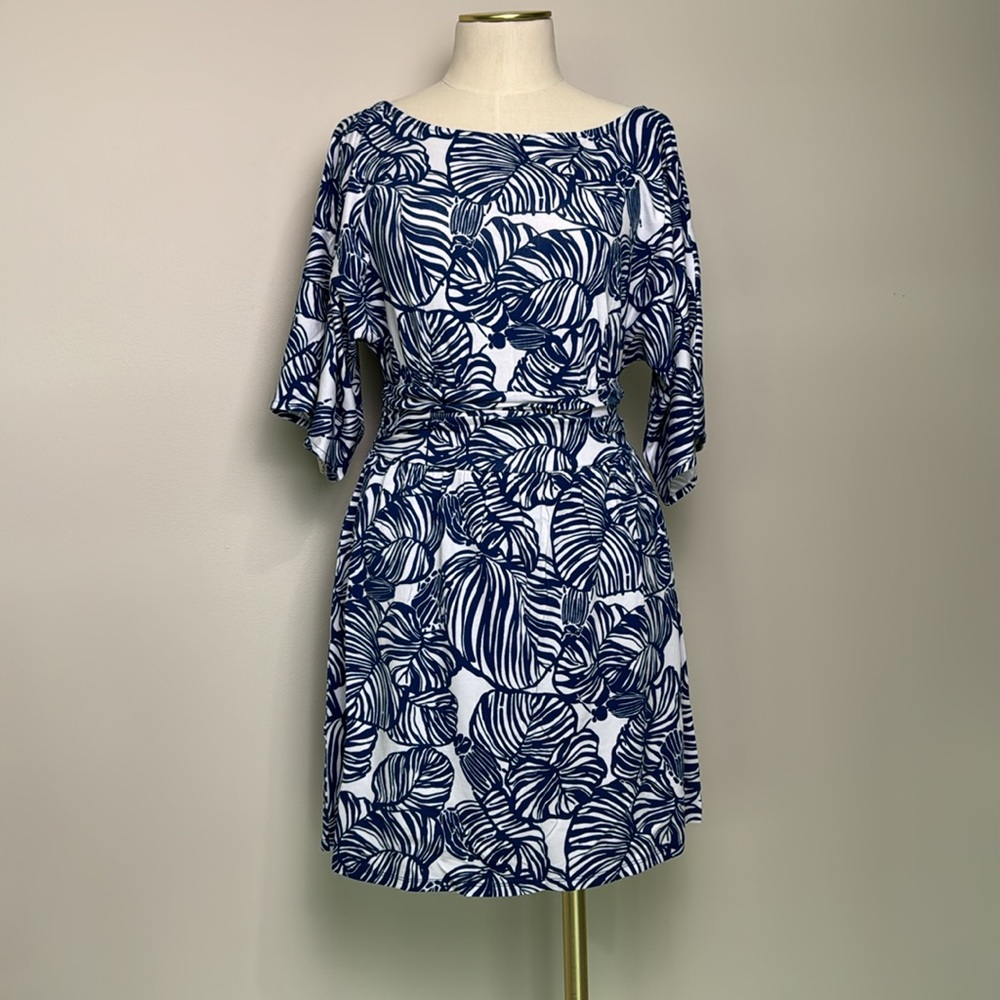 Lilly Pulitzer Navy and White Leaf Print Jumpsuit Romper